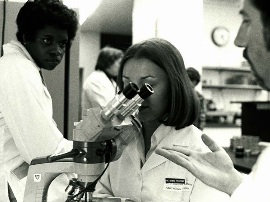 Scientist observing using microscopes