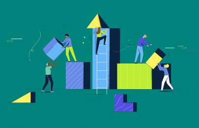 people building with blocks illustartion