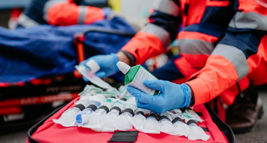 Close up of emergency response worker's gloves