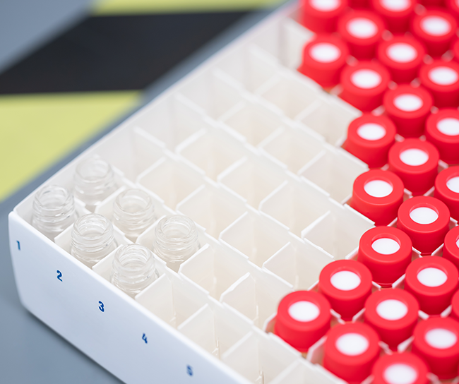 trey with small vials