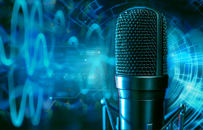 Microphone with blue soundwaves