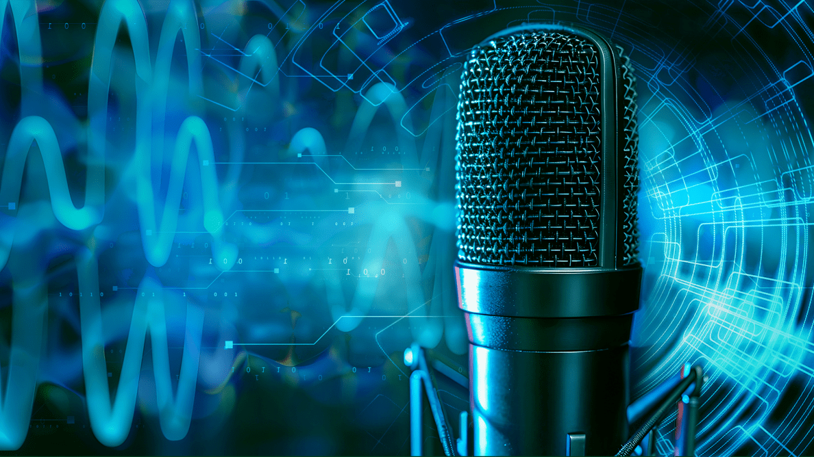 Microphone with blue soundwaves