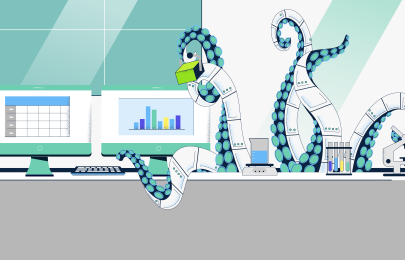 illustration of octopus multitasking