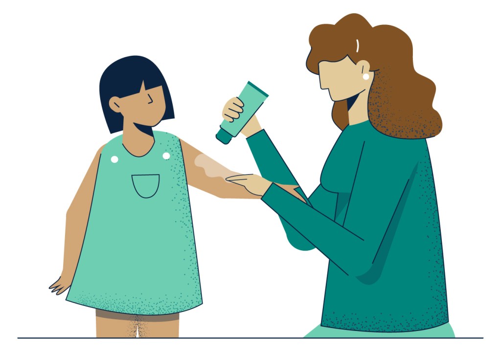 illustration of adult applying sunscreen to a child