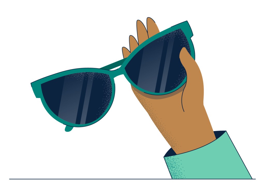 illustration of hand holding sunglasses