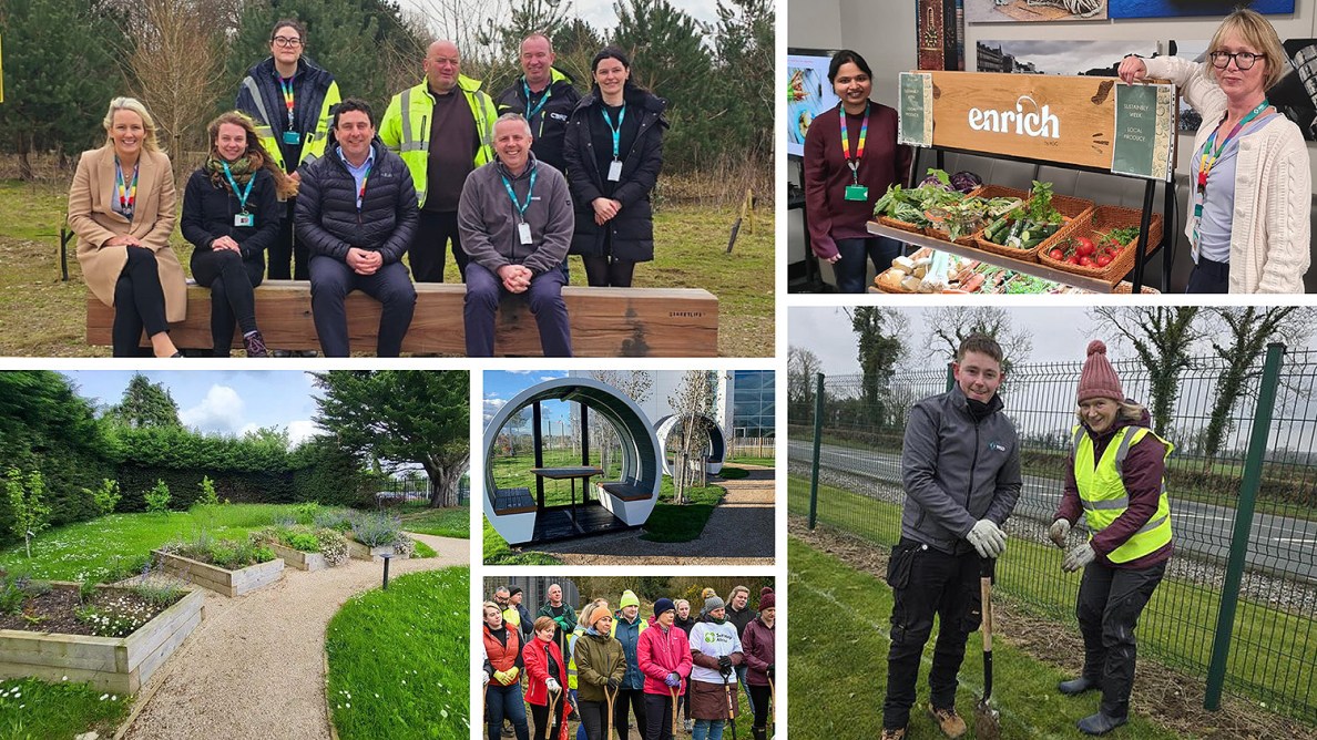 collage of photos showing employees working outside