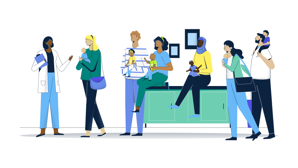 Illustration of doctor and patients